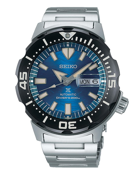 Seiko Seiko Prospex SRPE09K1S  SRPE09K1S механические мужские часы синий циферблат, браслет нержавеющая сталь — вид спереди